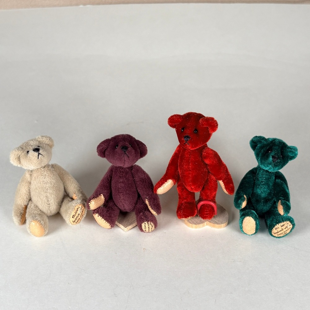 Lot 4 Deb Canham Miniature Teddy Bears Little Gem 1995 Handcrafted Jointed